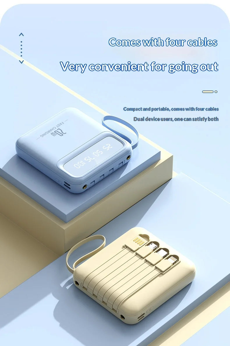 20000mAh 10000mAh Power Bank Built-in Cable Phone External Battery Powerbank Charger for Xiaomi Poco iPhone Samsung iPad