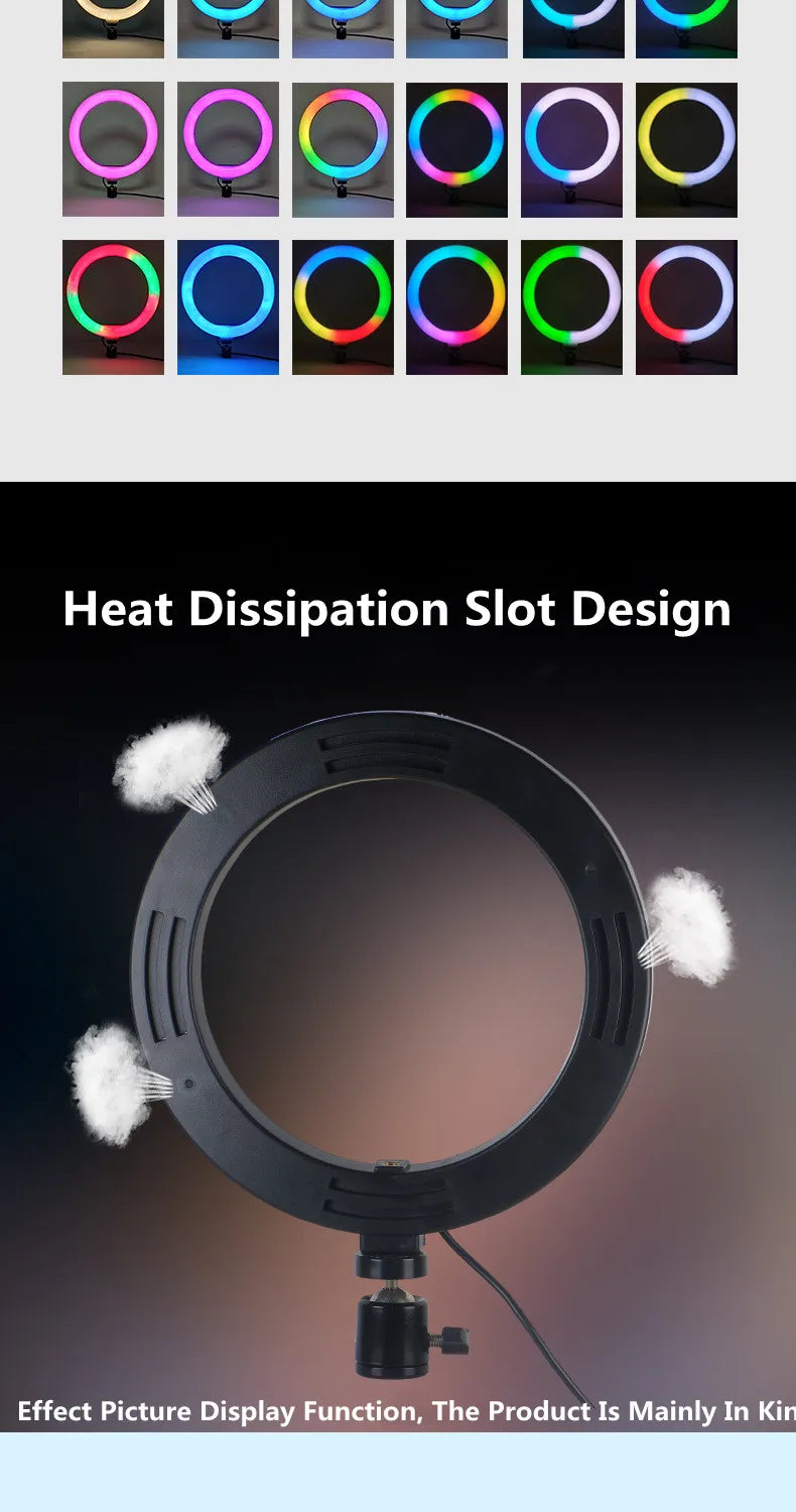 13" RGB Selfie Ring Light Tripod Stand Phone Holder Dimmable LED Ringlight for Live Stream/Makeup/YouTube/Photography