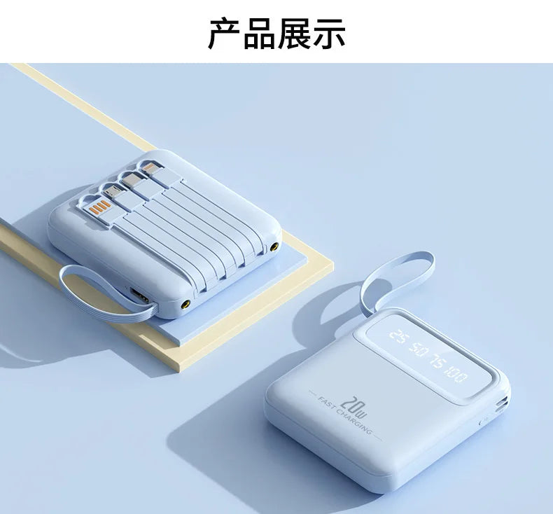 20000mAh 10000mAh Power Bank Built-in Cable Phone External Battery Powerbank Charger for Xiaomi Poco iPhone Samsung iPad