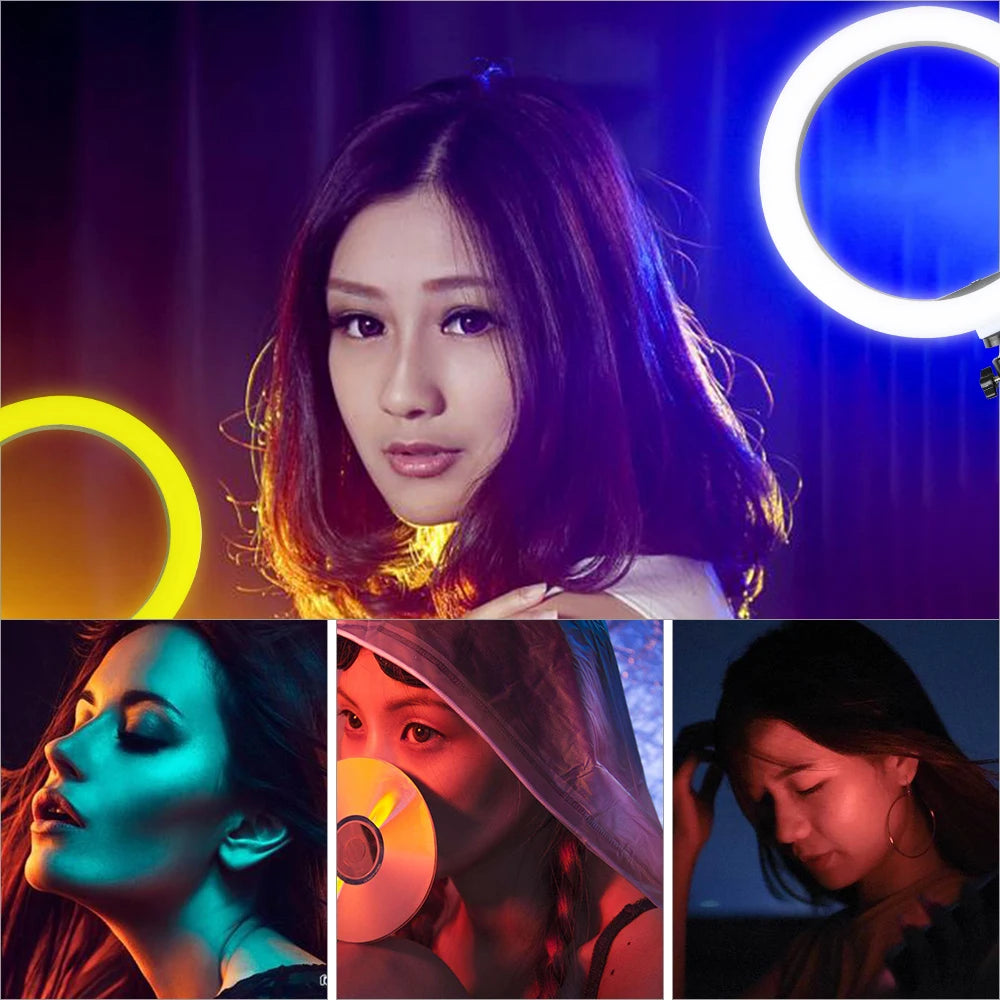13" RGB Selfie Ring Light Tripod Stand Phone Holder Dimmable LED Ringlight for Live Stream/Makeup/YouTube/Photography