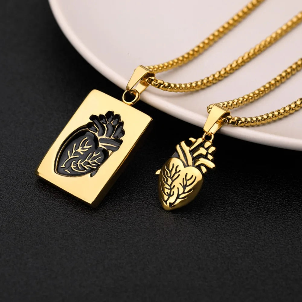 Popular Couple Heart Shaped Bead Chain Rock Style Pendant Necklace