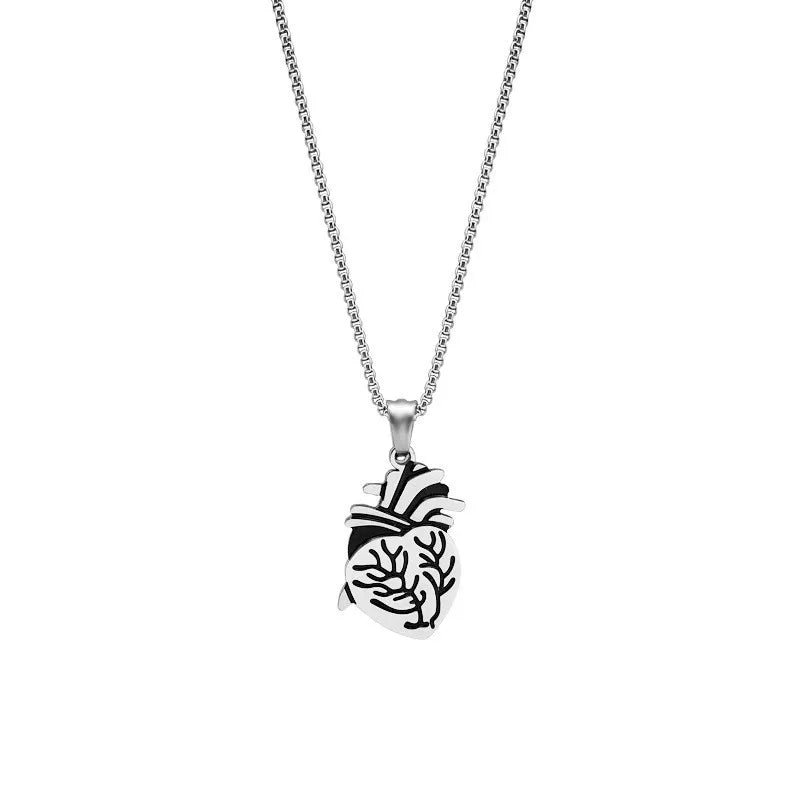 Popular Couple Heart Shaped Bead Chain Rock Style Pendant Necklace