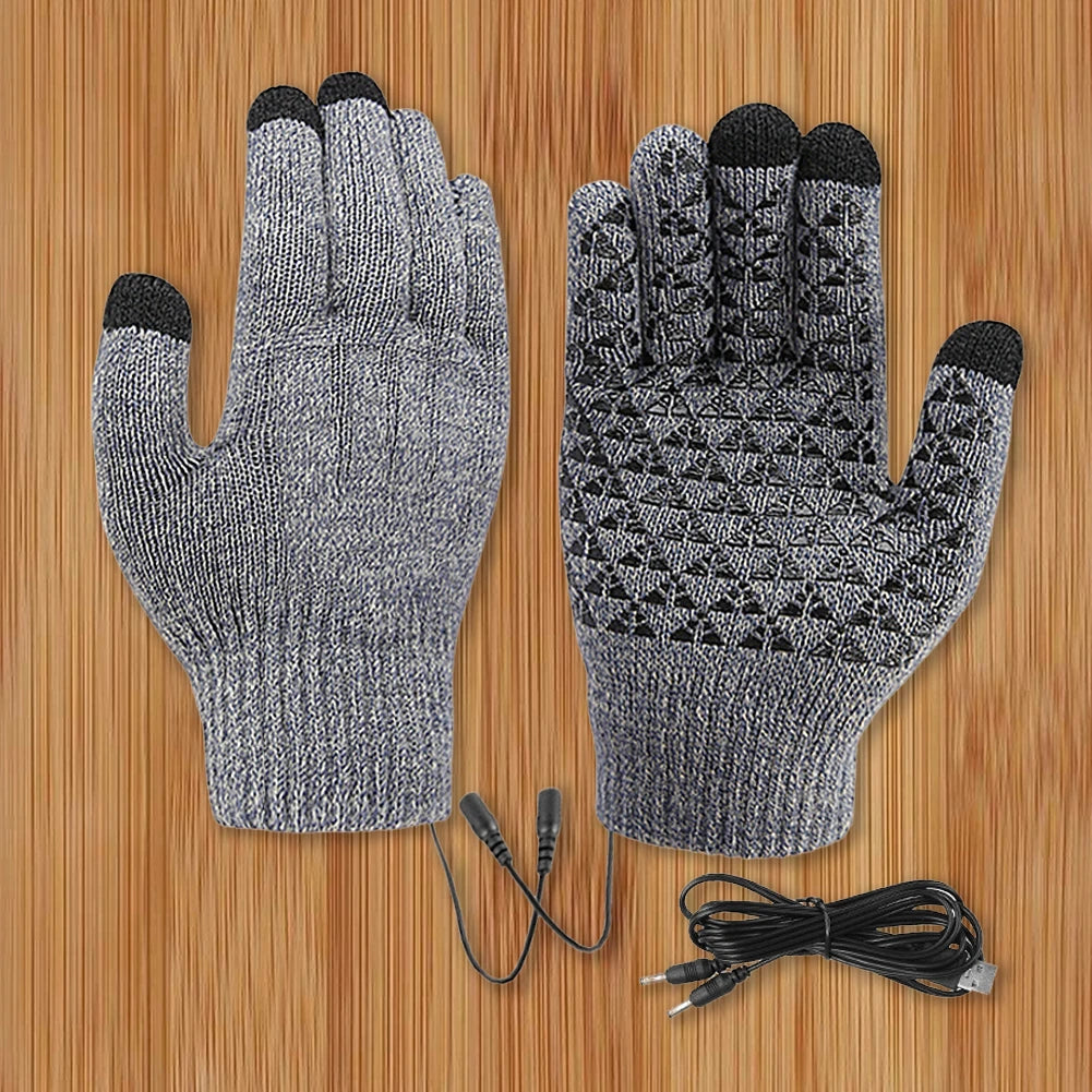 Rechargeable Electric Heated Gloves USB Heated Knitted Gloves Skiing Climbing Motorcycle Gloves Winter Cycling Glove for Outdoor