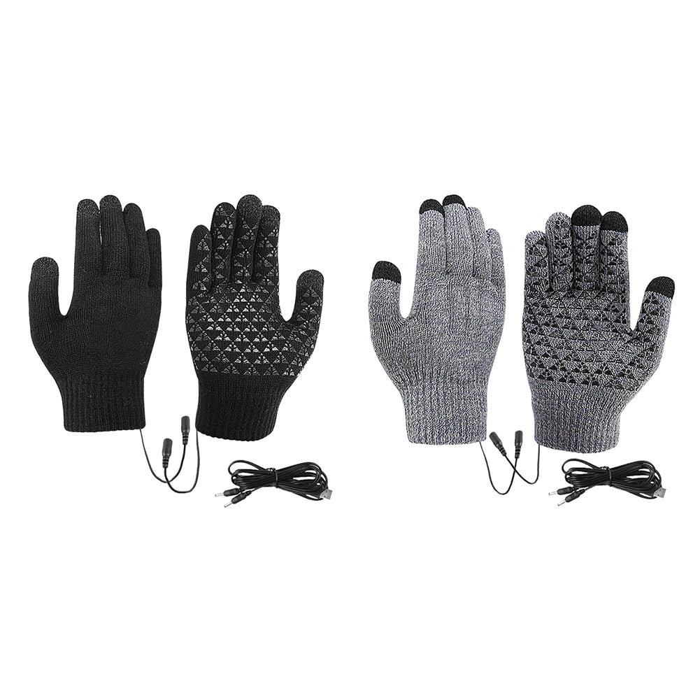 Rechargeable Electric Heated Gloves USB Heated Knitted Gloves Skiing Climbing Motorcycle Gloves Winter Cycling Glove for Outdoor