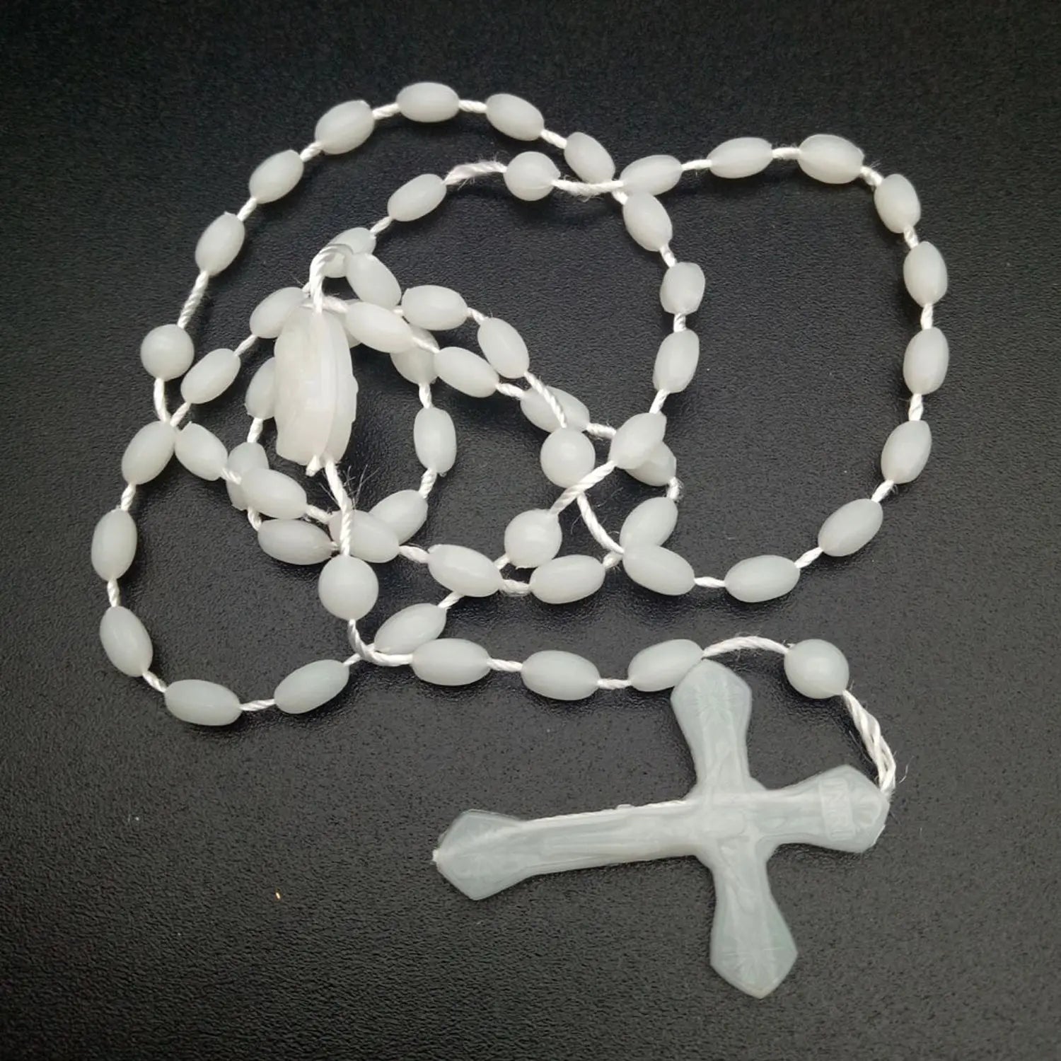 Luminous Glowing Rosary Necklace Plastic Catholic Cross Necklace Religious