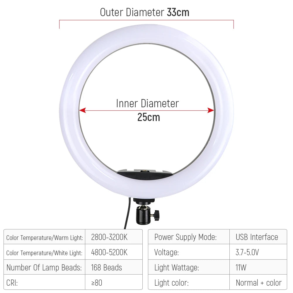 13" RGB Selfie Ring Light Tripod Stand Phone Holder Dimmable LED Ringlight for Live Stream/Makeup/YouTube/Photography