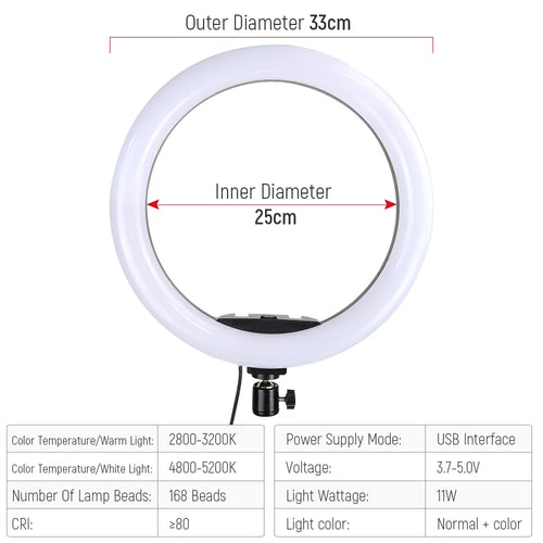 13" RGB Selfie Ring Light Tripod Stand Phone Holder Dimmable LED Ringlight for Live Stream/Makeup/YouTube/Photography
